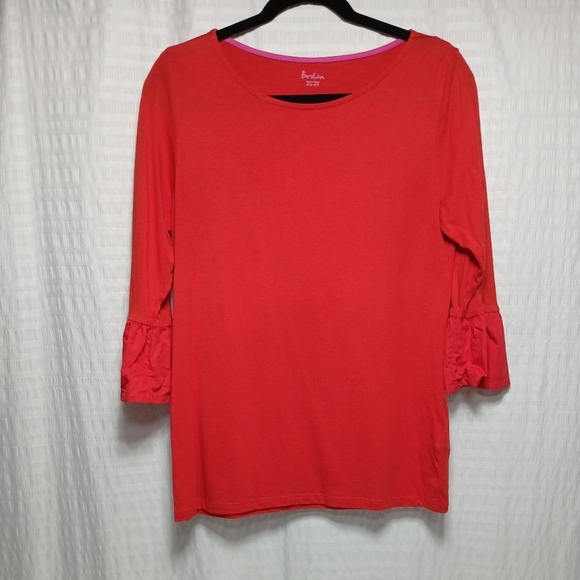 Boden Ladies Crew Neck 3/4 Ruffle Sleeve Top. Size 10 - Picture 1 of 8